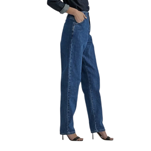 12 M Lee Women's Relaxed Fit Side Waist Elastic Tapered Leg Jeans Mid Rise Blue - Picture 3 of 16